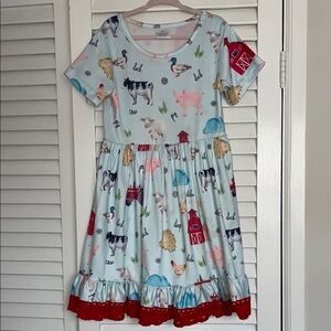 Charming Farmyard Print Kids Dress